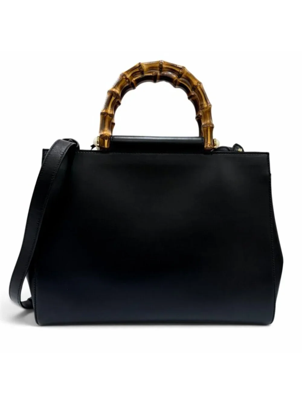 Gucci Nymphaea Medium Bamboo Eco Pearl 2-Way Leather Shoulder Bag Black